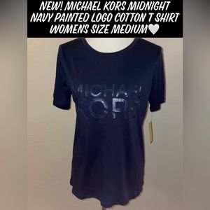 New! Michael Kors Midnight Navy Painted Logo Cotton T Shirt Womens Size Medium🤍